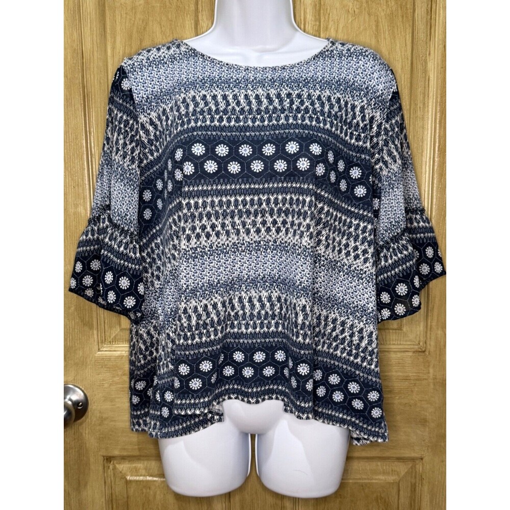 Lucky Brand Geometric Boho Paisley Print Blouse Top Size 1X